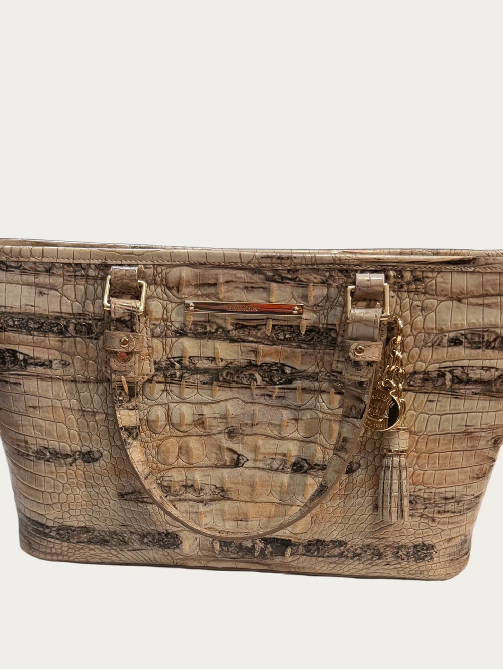 Brahmin Mini Asher Satchel Sandalwood Croc-Embossed Melbourne Leather